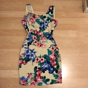 Yellow, flower dress with cross back